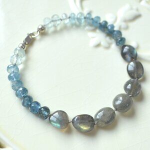 Hand Knotted Aquamarine and Labradorite Bracelet